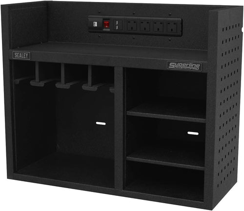 Wall-Mount Power Tool Rack 760mm – Storage Shelves with Power Strip