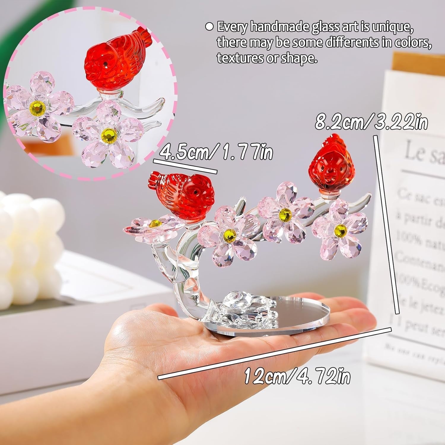 Crystal Birds & Flowers Figurine Ruby Anniversary Wedding Gift Collectible Decor