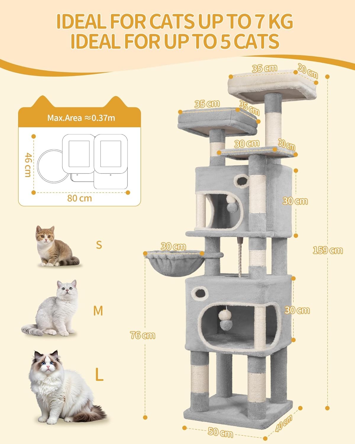 Cat Tree 159cm Tall Tower With Condo Scratching Posts Platforms Caves & Basket