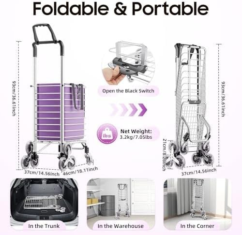 8 Wheel Folding Shopping Trolley 35L Waterproof Bag Lightweight Purple