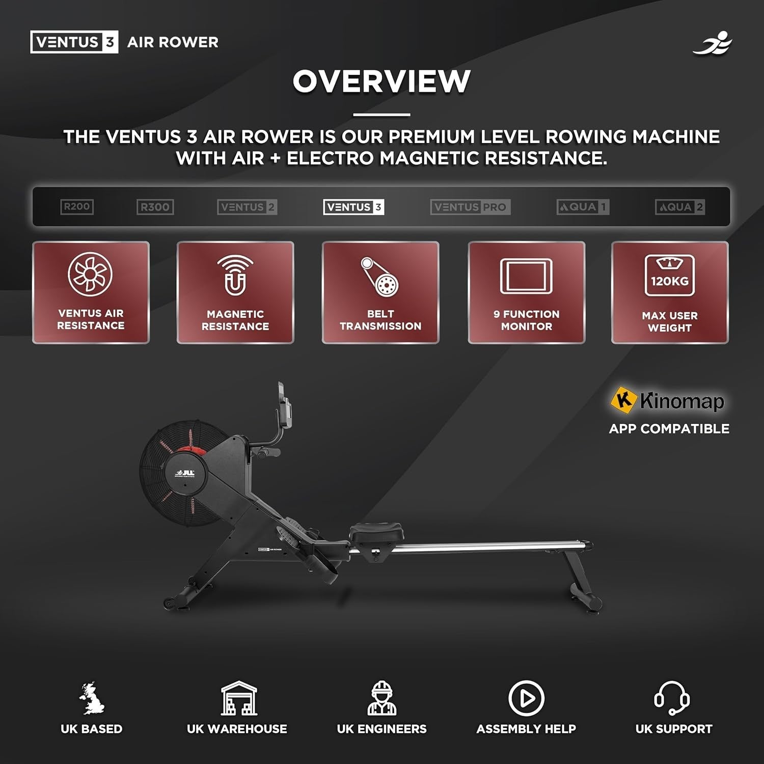 Air Rowing Machine 16-Level Electro-Magnetic Resistance LCD App Rower 120KG