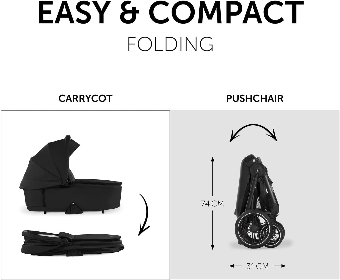 Walk N Care 2-in-1 Pram & Pushchair Black Lightweight Foldable Stroller