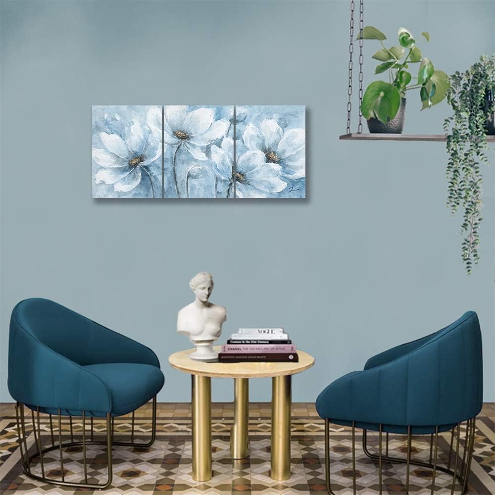 Blue Magnolia Canvas Wall Art Set of 3 Framed 30x40cm