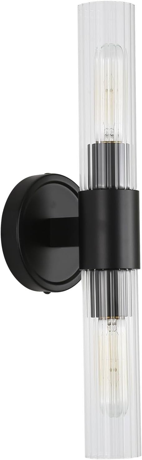 Dimmable Vintage Black Wall Sconce Light with Glass Shade & E27 Socket