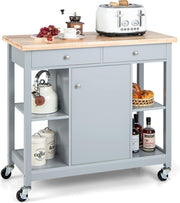 Kitchen Island on Wheels Storage Trolley Wooden Top Drawers Lockable
