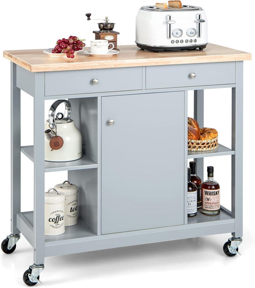 Kitchen Island on Wheels Storage Trolley Wooden Top Drawers Lockable