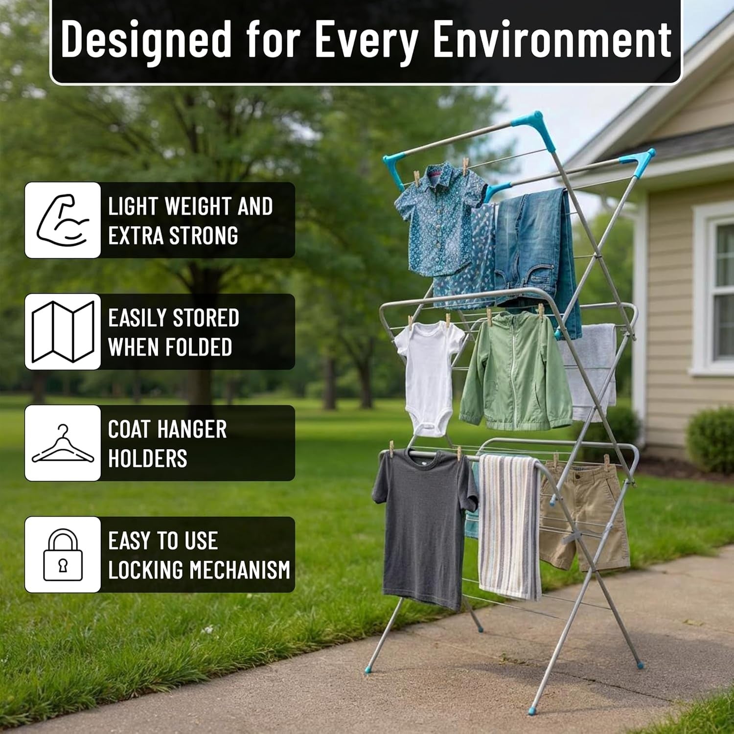 3 Tier Clothes Airer Folding Laundry Drying Rack Indoor Outdoor Tower