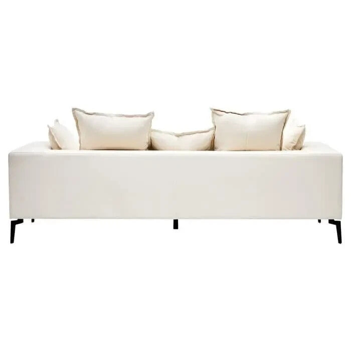 Cream 3 Seater Sofa Linen Upholstery w/ Black Legs Modern Minimalist