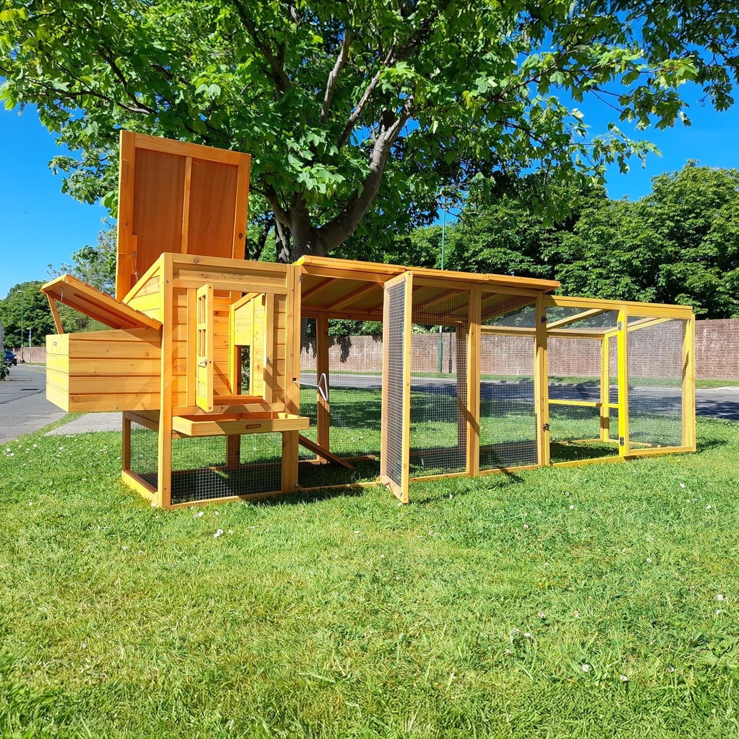 12.5ft Wooden Chicken Coop Covered Run Pull Out Tray Secure Hen House
