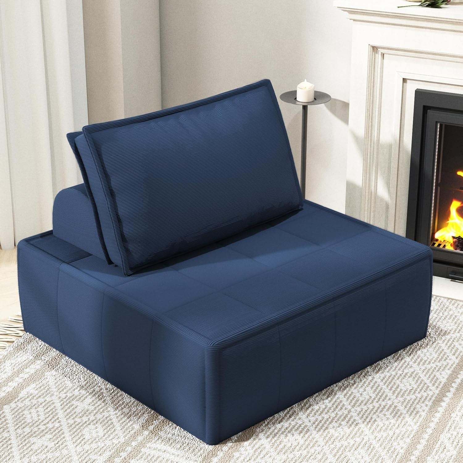 Convertible Fold Out Sofa Bed Chair Blue Single Seat for Lounge Guest Room