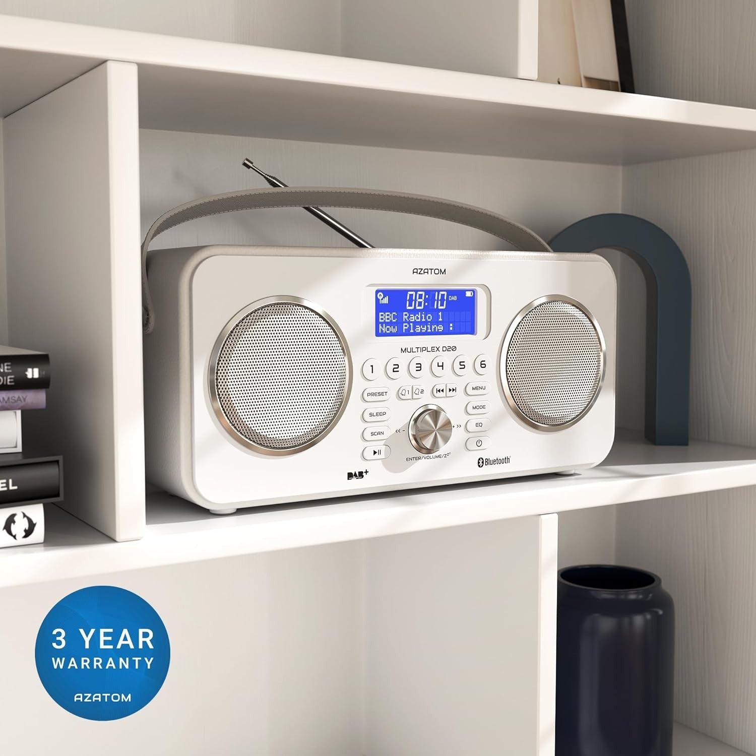 DAB/DAB+ FM Digital Radio Bluetooth Rechargeable Remote White