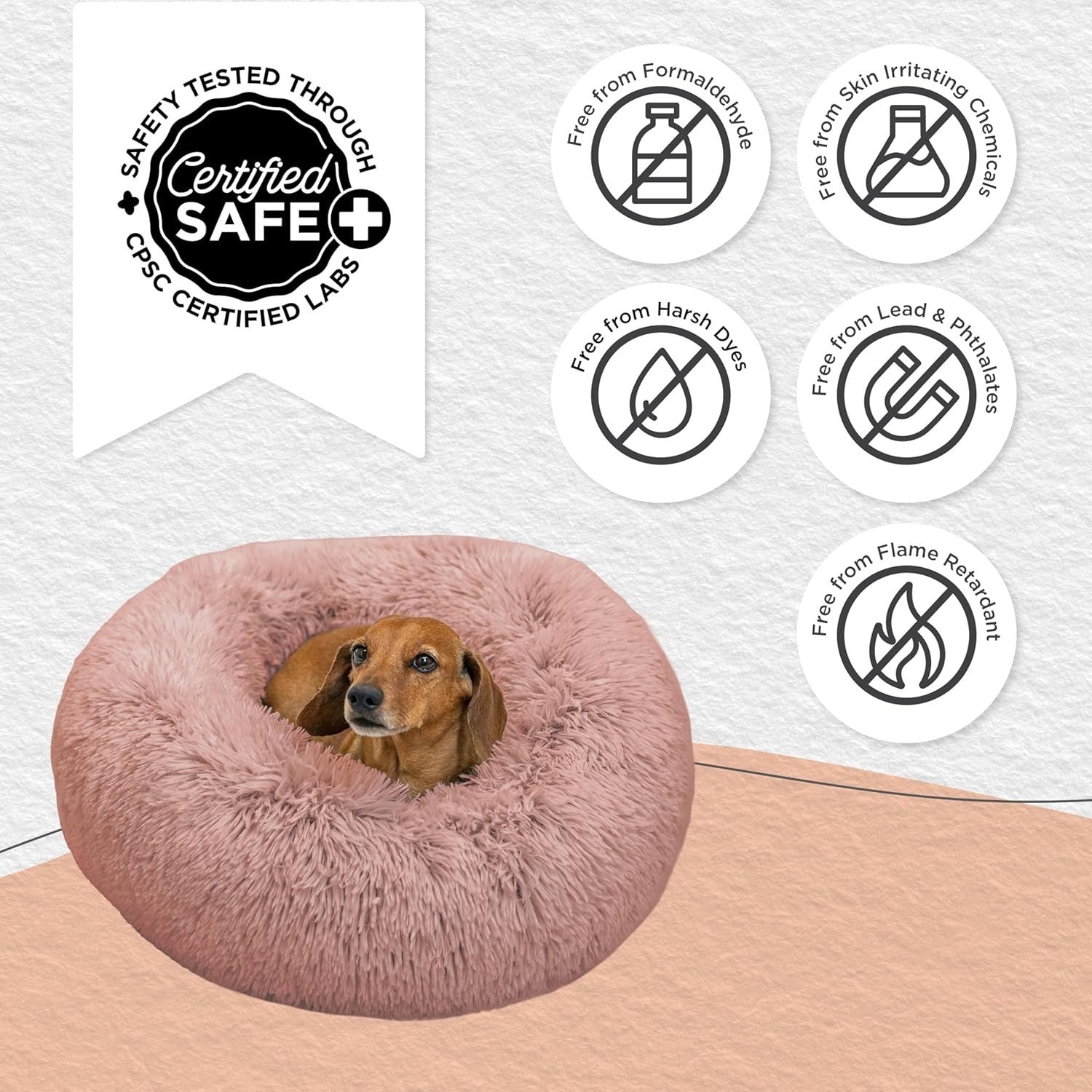 Calming Donut Dog Bed 23x23 Dusty Rose Anti Anxiety Small
