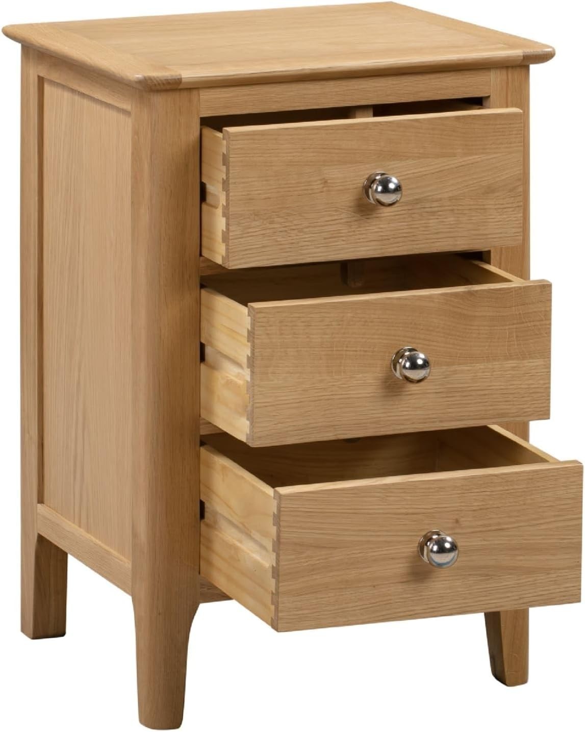 Solid Oak 3 Drawer Bedside Table | Natural Wood Nightstand with Storage