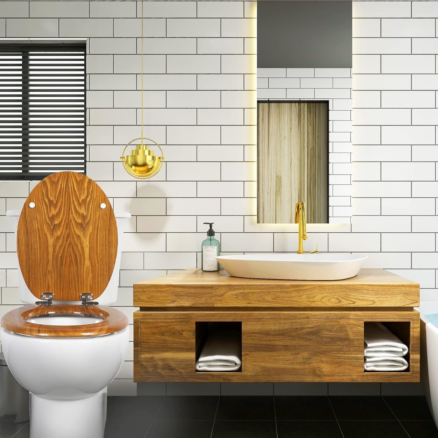 Antibacterial Wooden Toilet Seat Soft Close Quick Release Oval Oak 45x37cm
