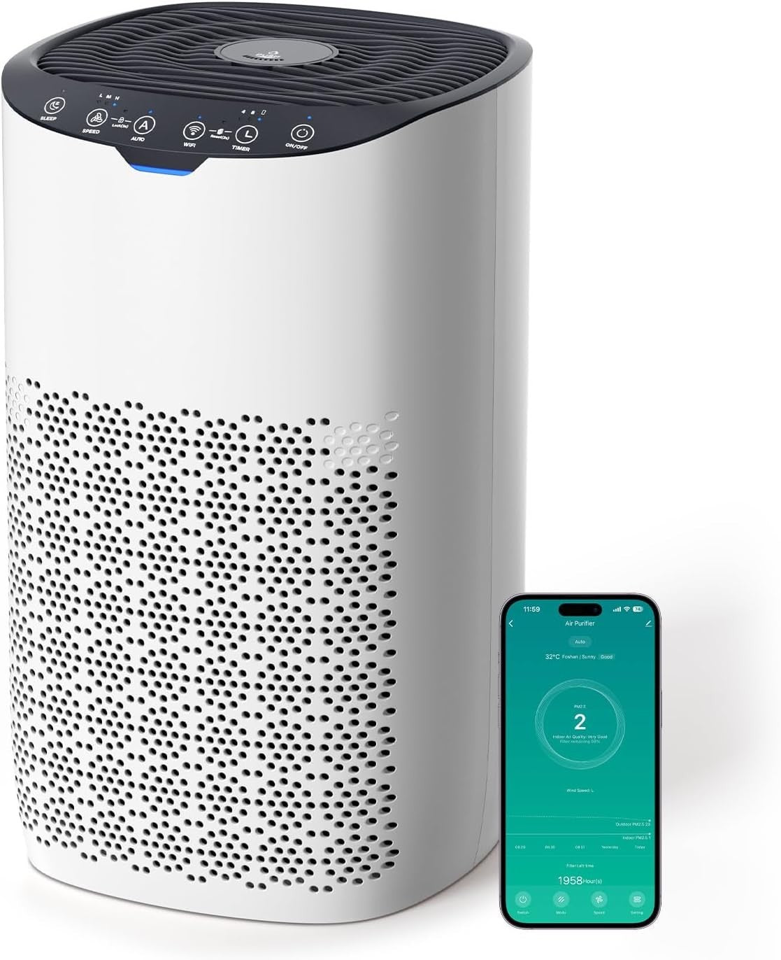 HEPA Air Purifier 120㎡ CADR 300m³/h Auto Sensor Quiet 25dB Sleep