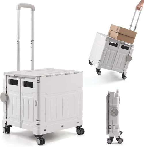 Foldable 75L 50KG Trolley Cart with Lid, 4 Wheels & Telescopic Handle