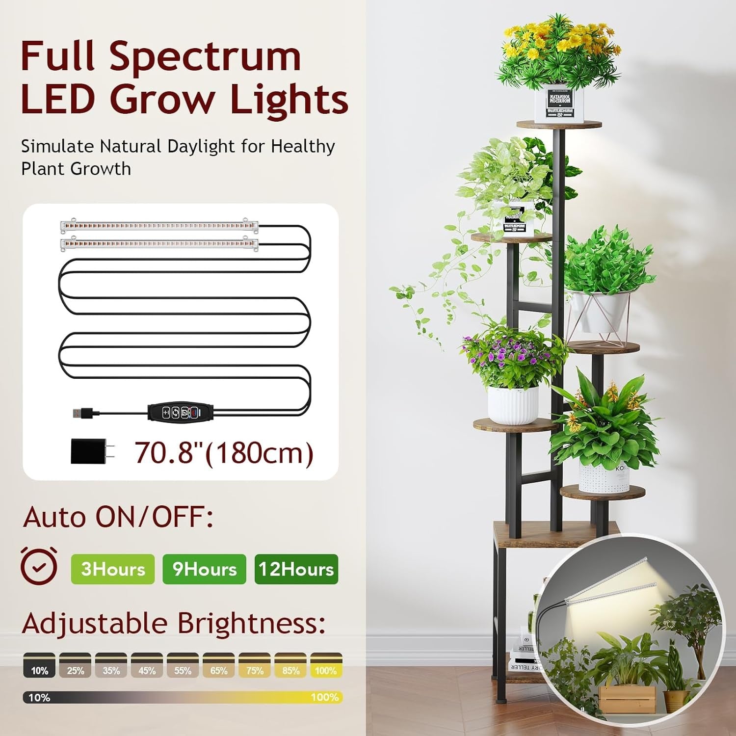 6-Tier Metal Plant Stand with Adjustable LED Grow Light | Tall Indoor Display Ra
