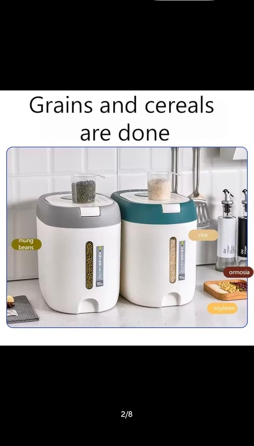10KG Rice Dispenser Airtight Storage Container Grain Cereal Organizer