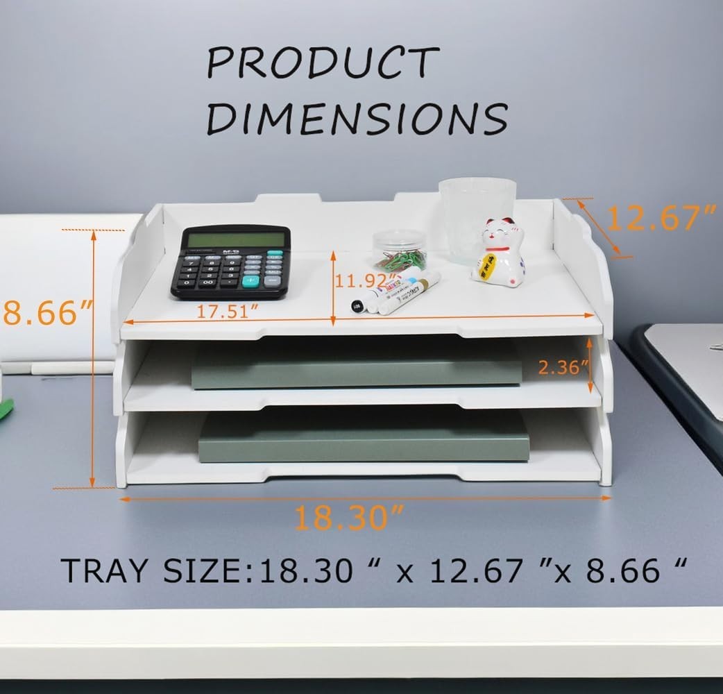 3-Tier White Desktop Paper Organizer | A3 Letter Tray Desk File Holder