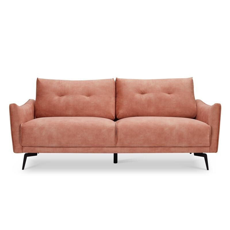 Blush Pink Velvet 3 Seater Sofa Tufted Cushions Metal Legs Modern Chic