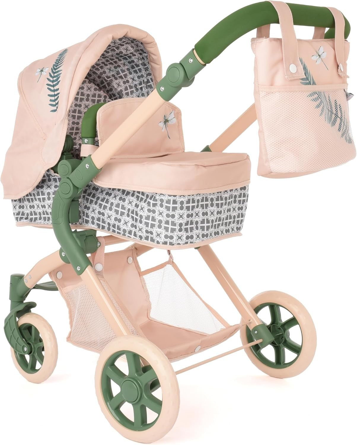 Eco Doll Pram 2-in-1 Carrycot Pushchair Adjustable Handle Basket
