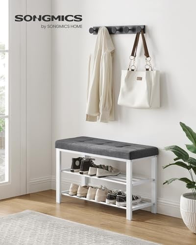 3-Tier Shoe Storage Bench with Cushion Metal Frame Entryway Rack 81cm White