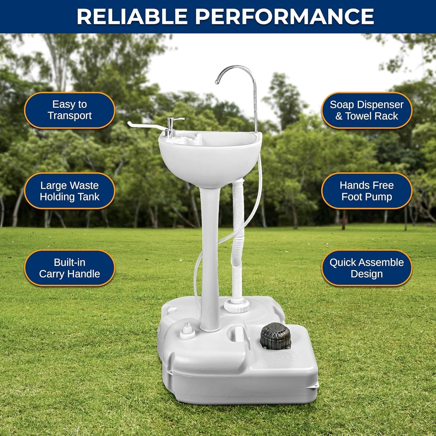 Portable Camping Sink w/ Tap, Waste Tank, Foot Pump & Soap Dispenser