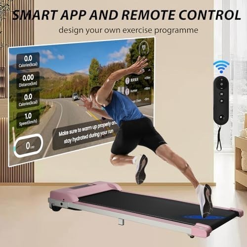 Under Desk Walking Pad Treadmill 4% Incline Portable Home Office Pink