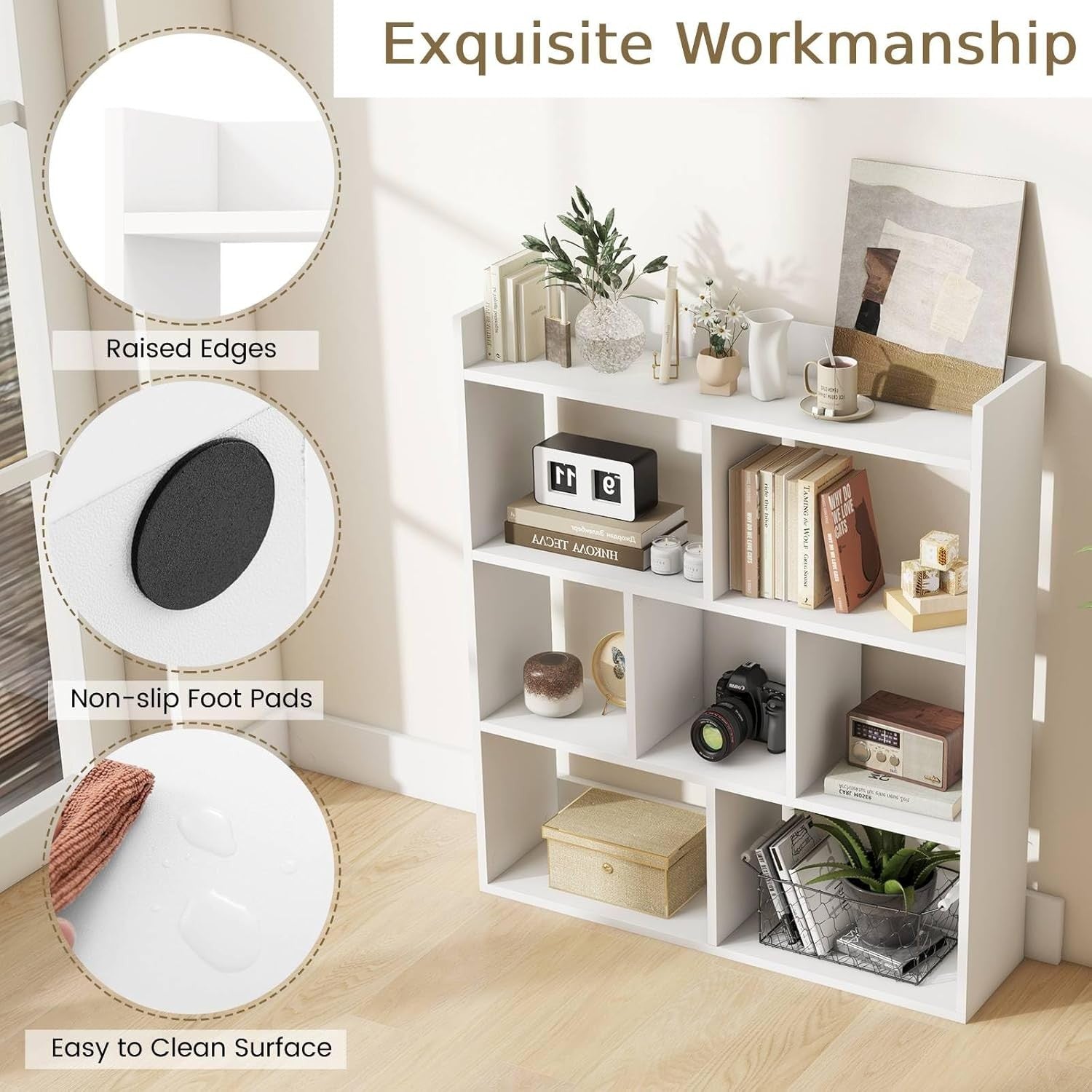 White 7-Cube Bookcase Freestanding Storage Display Shelf with Anti-Topple Kit