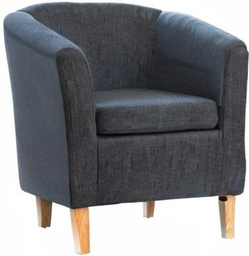 Black Hessian Fabric Tub Chair 68cm Wide Pine Legs Armchair