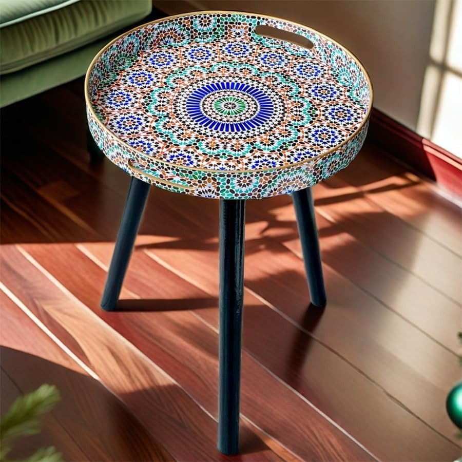 Round Side Table with Detachable Legs – 50x38x38cm Multi Moroccan