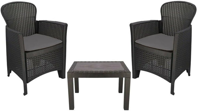 Rattan Garden Bistro Set 2 Chairs with Cushions Compact Patio Table Set