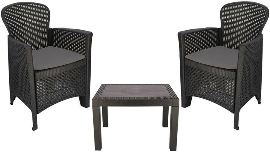 Rattan Garden Bistro Set 2 Chairs with Cushions Compact Patio Table Set
