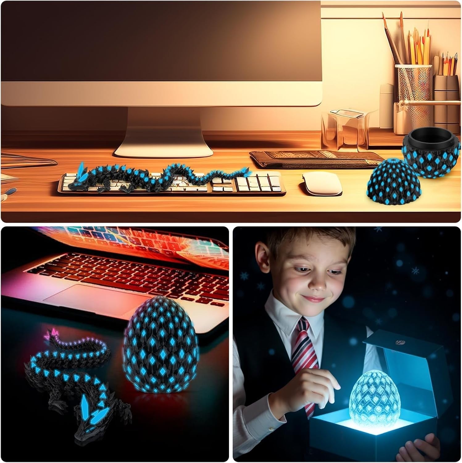 Glow in Dark Dragon Egg Fidget Toy 3D Printed Mystery Desk Decor