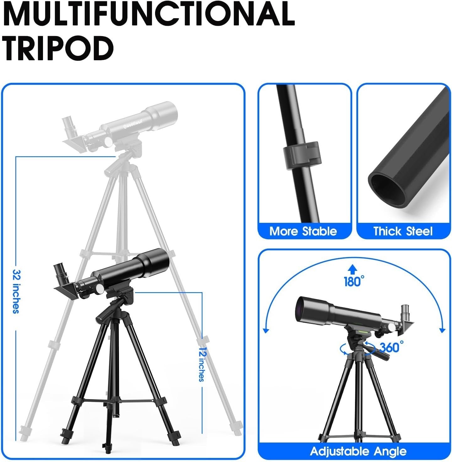 50mm AZ Kids Telescope with Tripod & Phone Adapter Black