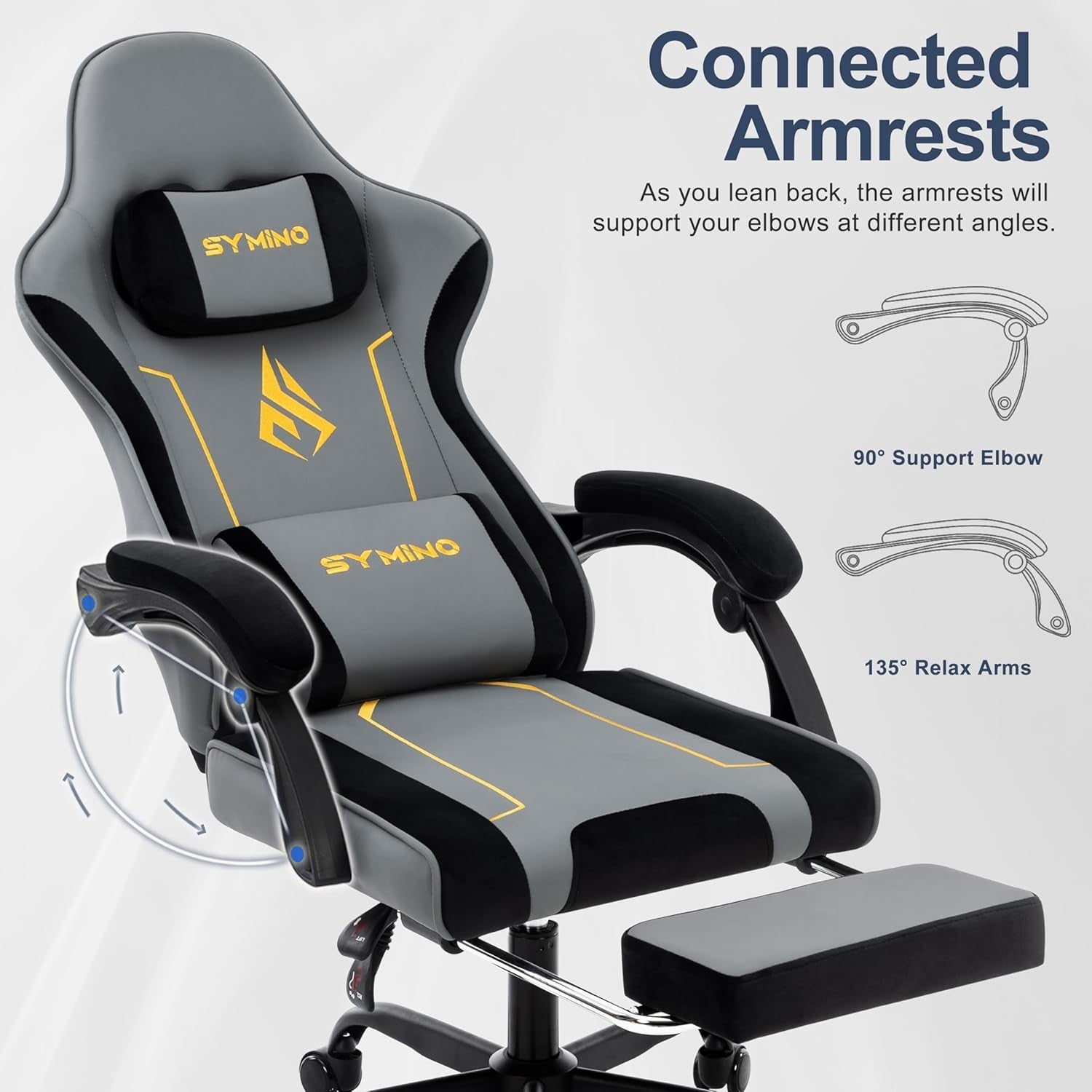 Ergonomic Gaming Chair Recliner Footrest Lumbar PU Leather Grey