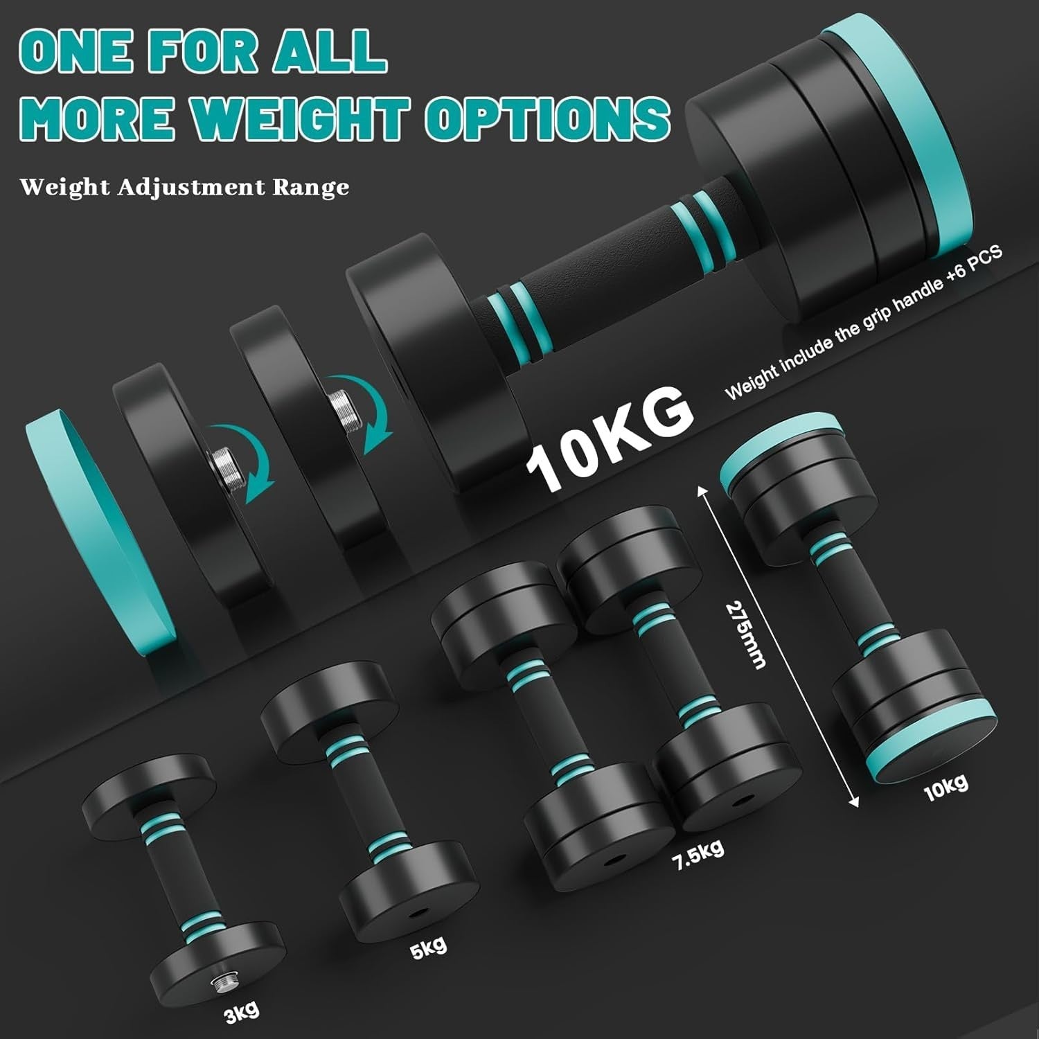 10kg x2 Adjustable Steel Dumbbells Pair Foam Grip Compact Home Training