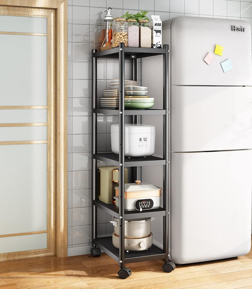 5 Tier Metal Storage Trolley on Wheels Narrow Heavy Duty Shelving Unit Rack