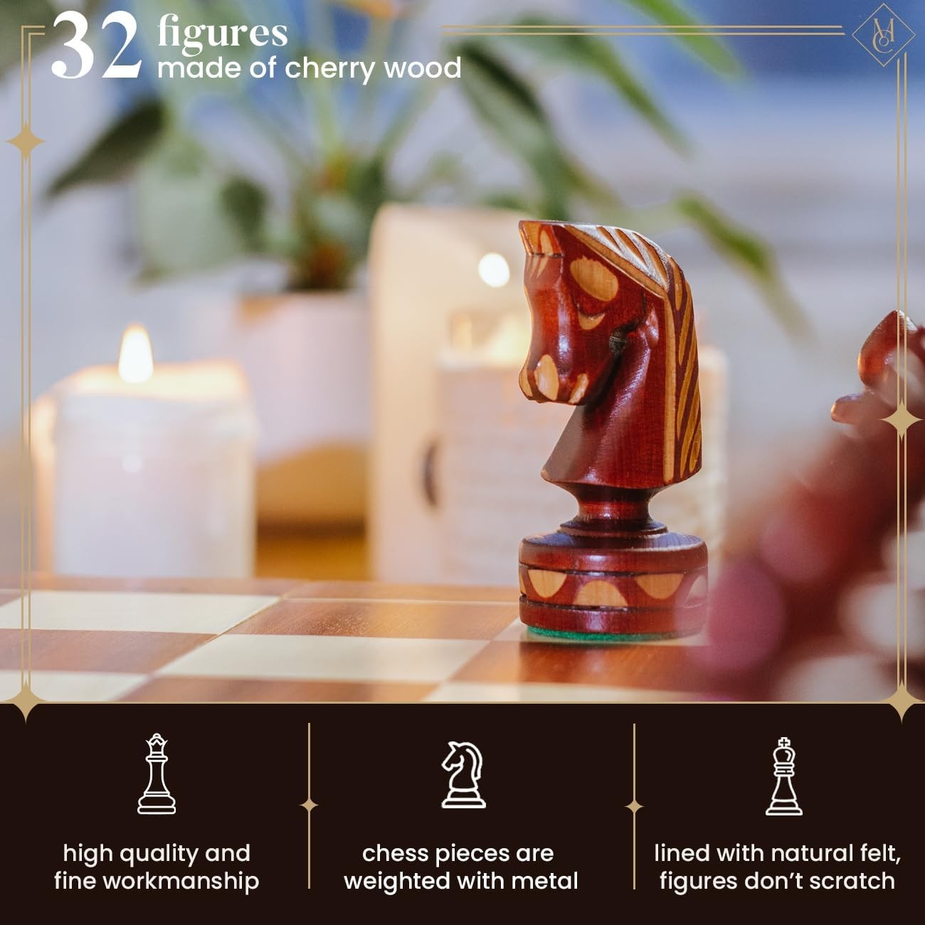 59cm Large Wooden Chess Set | Handcrafted Staunton Pieces | Premium Inlaid Board