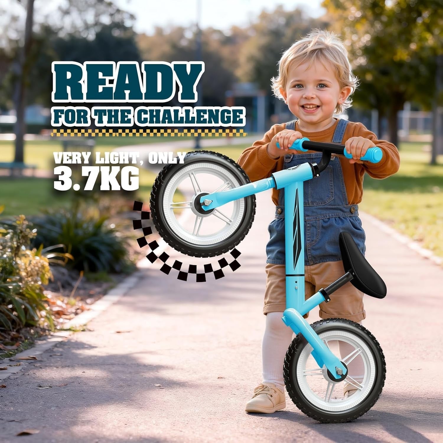 Kids Balance Bike LED Light Up Wheels Adjustable Seat 2-5 Years Blue