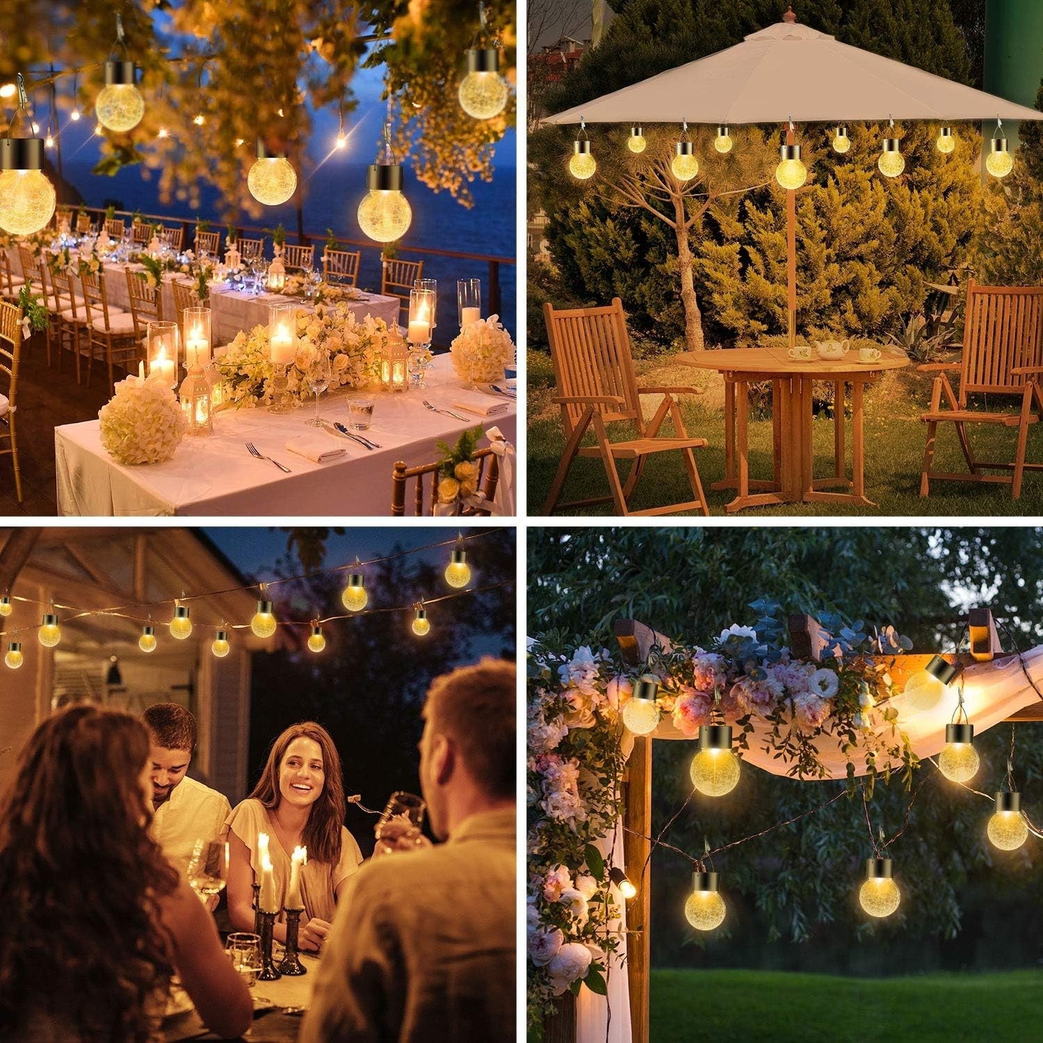 12 Pack Hanging Solar Globe Lights Warm White Garden Lanterns