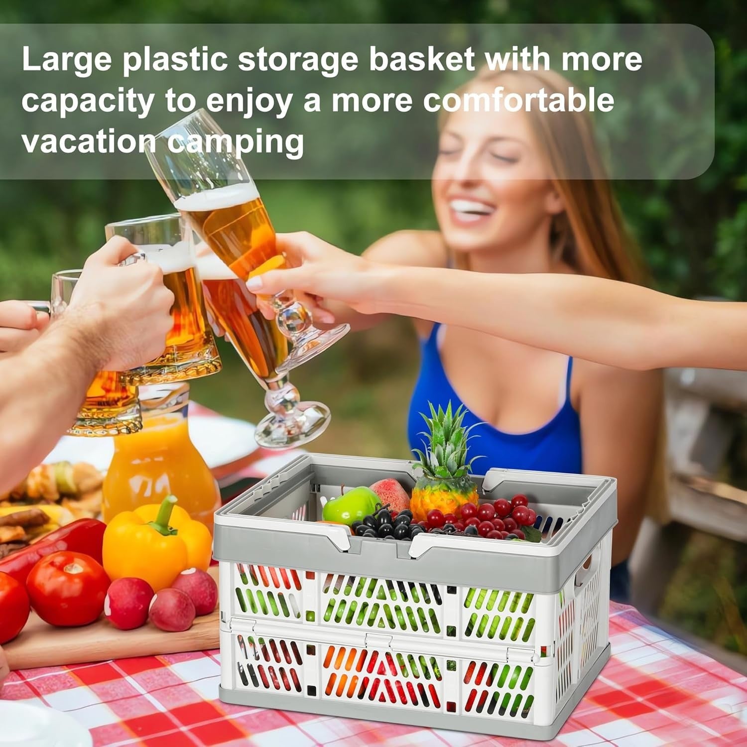2 Pack 30L Folding Plastic Storage Crates Stackable Collapsible Grey