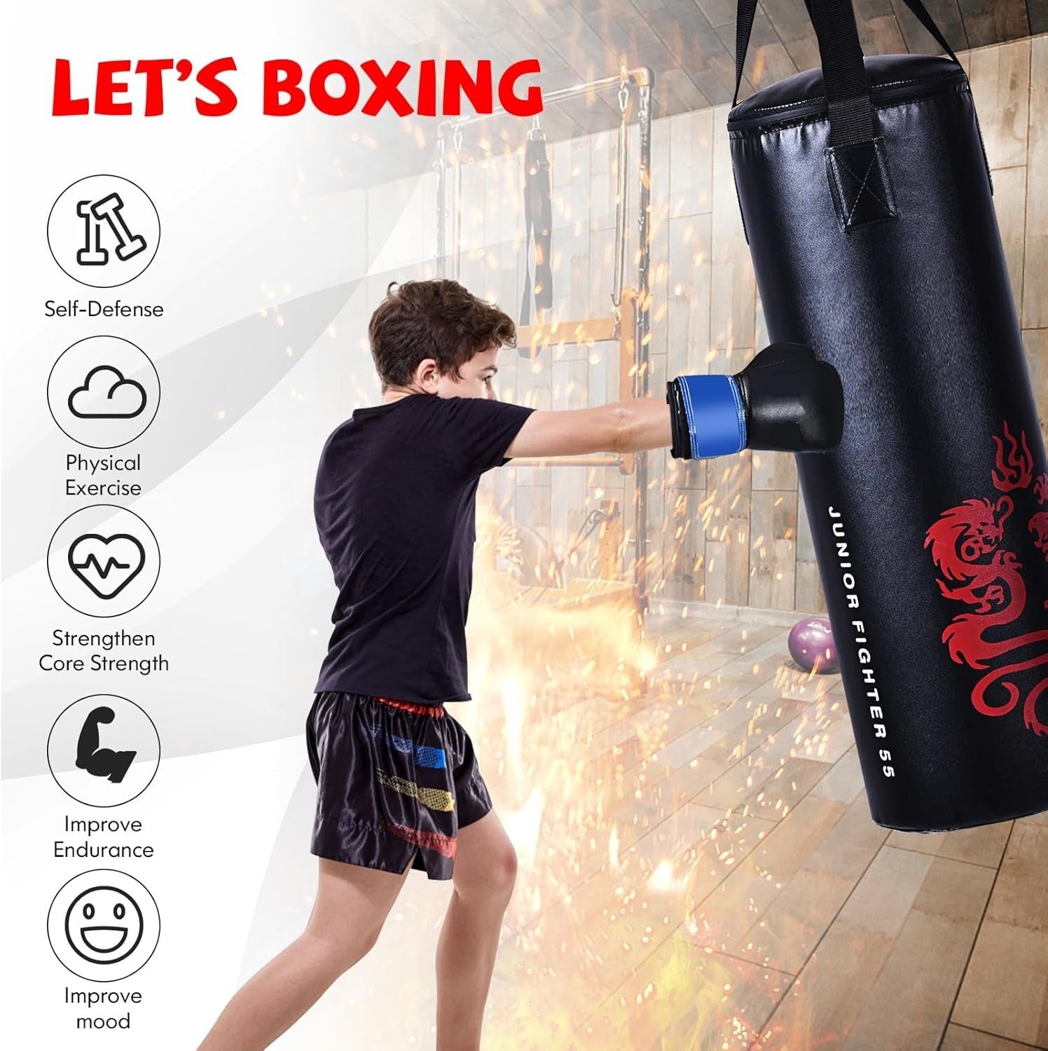 Kids Heavy Filled Boxing Punch Bag Set Gloves Wall Bracket Training