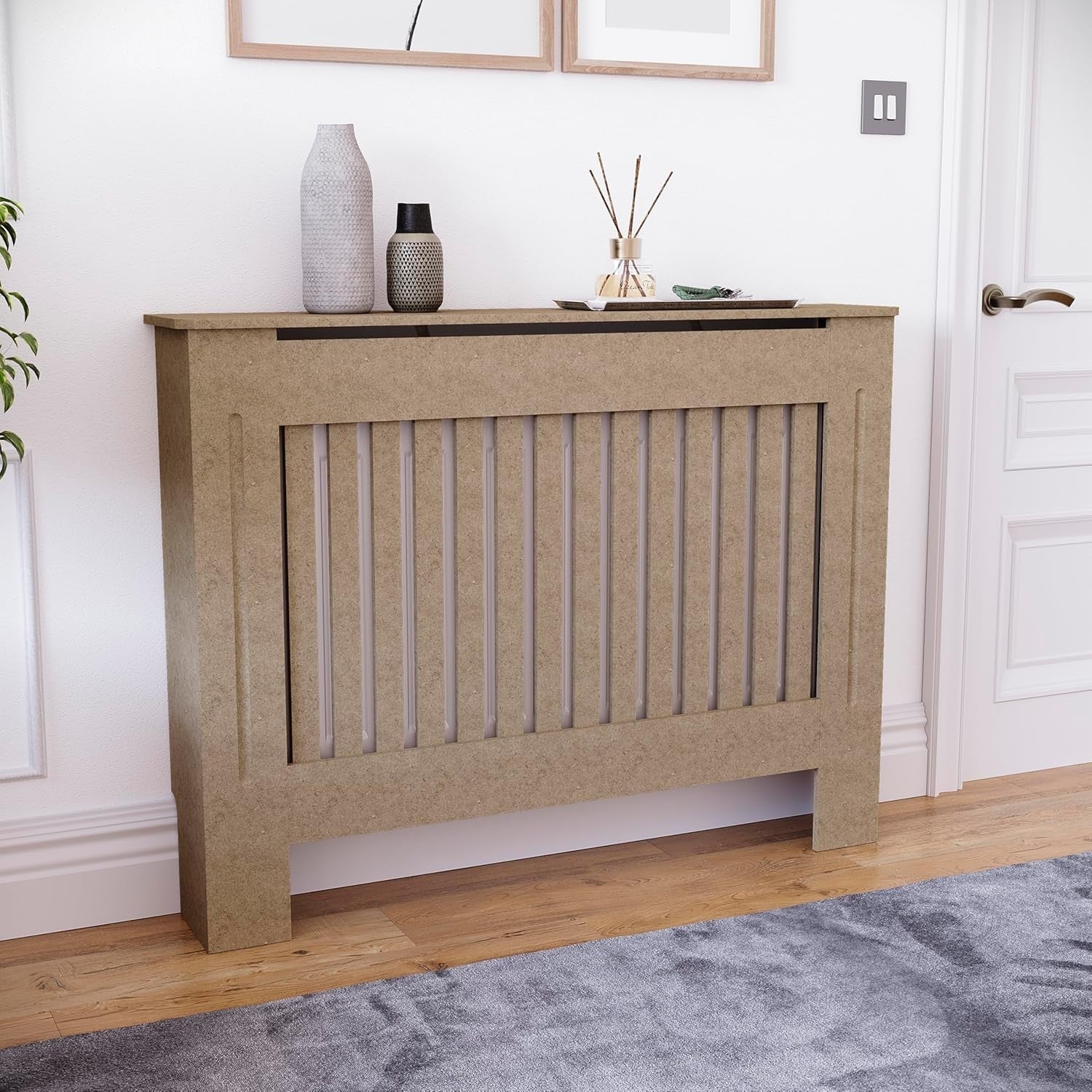 Medium Unfinished Radiator Cover Cabinet | Paintable MDF Slatted Heater Cover