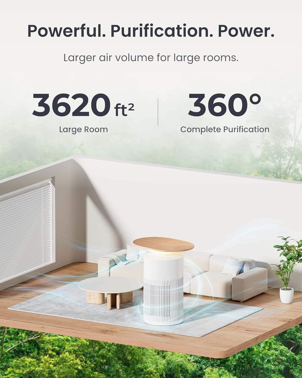 Smart Air Purifier CADR 400m³/h Large Room HEPA Pet Odour Alexa App