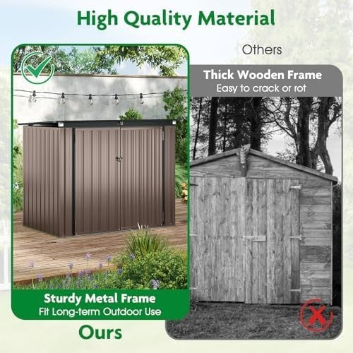 Metal Garden Storage Shed 6x3FT with Hydraulic Top, Double Doors & Lock Black