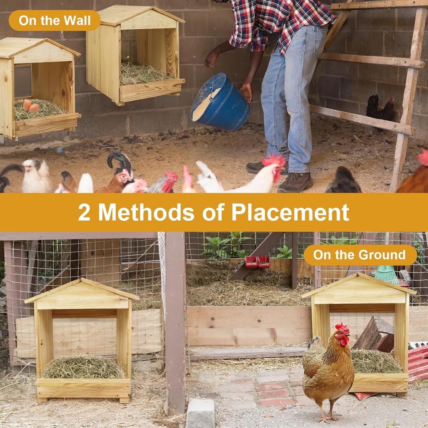 3 Compartment Wooden Chicken Nesting Box Wall Mount