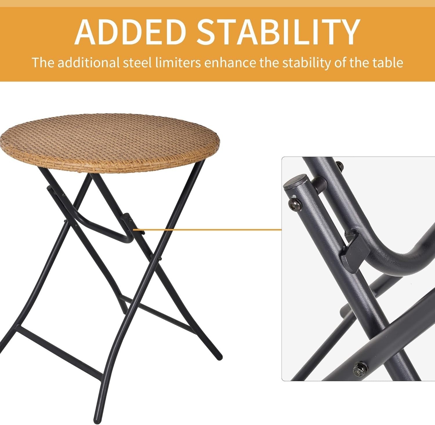 Folding Rattan Bistro Set 2 Chairs Round Table Compact Balcony Patio Set