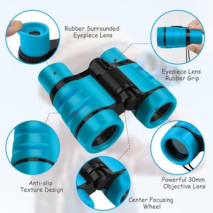 Kids 4x30 Blue Shockproof Binoculars | Outdoor Learning Toy Ages 3–12