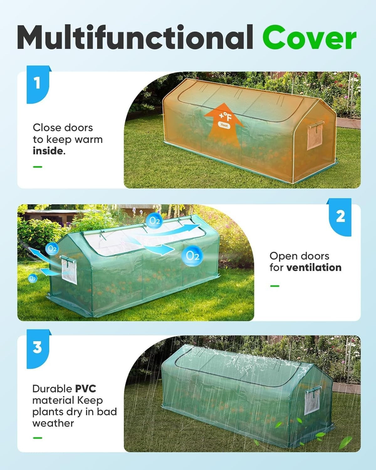 Portable Mini Greenhouse 241x91x91cm PE Cover with Mesh Windows & Zipper Door